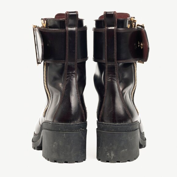 Burberry Scarcroft 50 Bordeaux Buckled Glossed-Leather Combat Boots - Picture 3 of 11